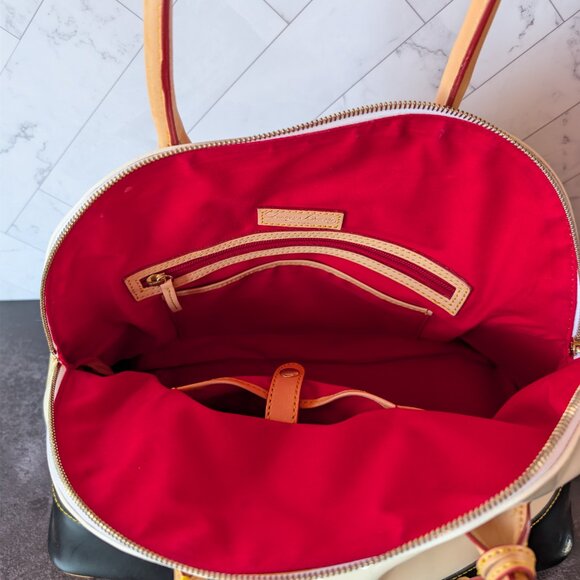 Dooney & Bourke Patent Leather Dome Satchel – Ivory & Black with Heart Charm - Picture 6 of 17